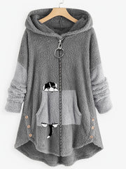 Cartoon Pattern Teddy Coat Zip Up Hooded Outerwear