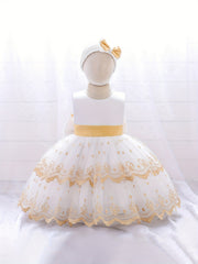 Girls Sleeveless Floral Embroidery Princess Dress