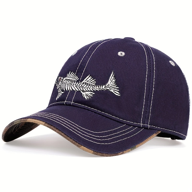 Men Fishbone Baseball Cap Adjustable Casual Hat Spring Autumn Summer Cap