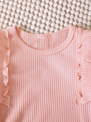 Girl's 2pcs Ribbed Top & Floral Corduroy Skirt Set for Spring Autumn