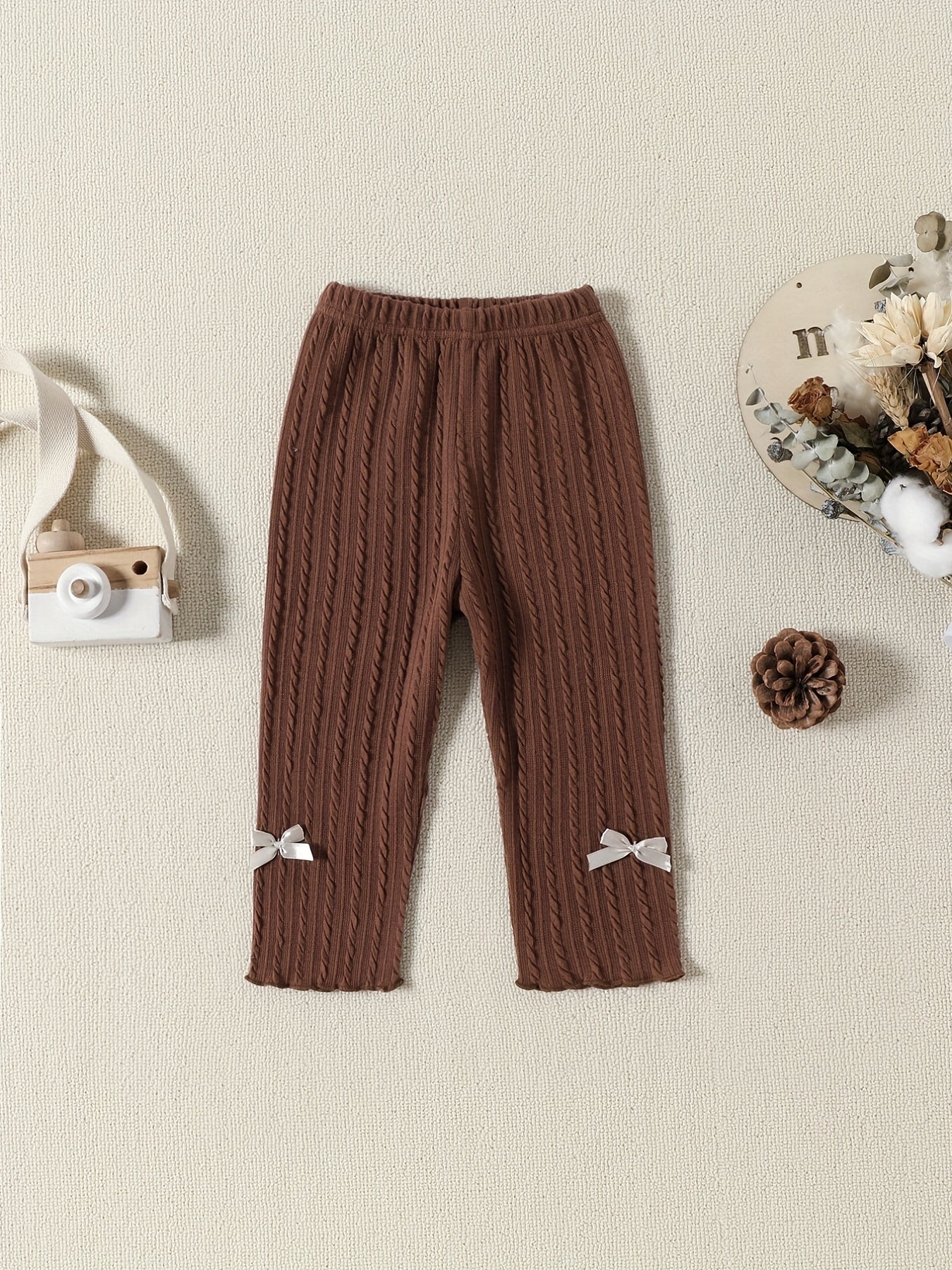 Baby Girl's Cable Knit Legging Pants with Bowknots