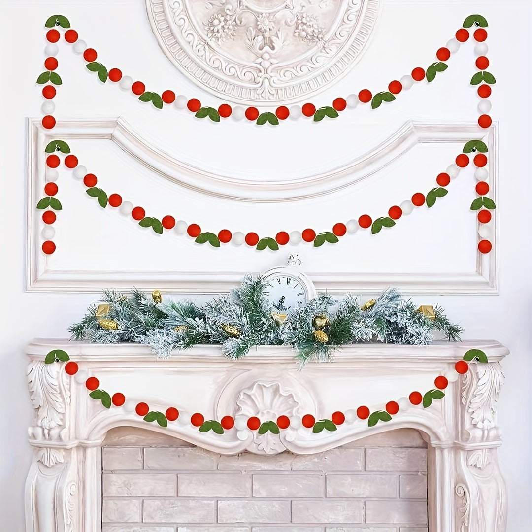 Winter Birthday Decorations: Felt Flowers, Pom Poms, Red Balls, Green Leaves