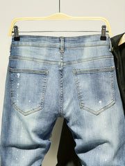 Men's Ripped Cotton Jeans Street Style Distressed Denim Pants