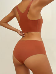 Solid Bra & Panties Set Square Neck Racer Back Elastic Lingerie