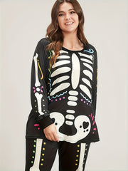 Skeleton Pattern Long Sleeve Top & Joggers Pajamas Set Plus Size