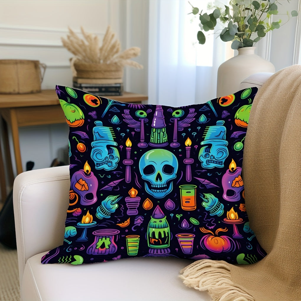 Neon Pattern Skull Pillowcase for Sofas & Chairs