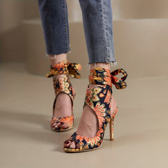 Peacock Print High Heels Slingback Stiletto Sandals
