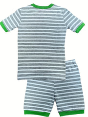 Boys Garbage Truck Print Striped Pajamas Set