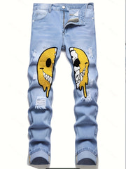 Men's Smiling Face Ripped Jeans