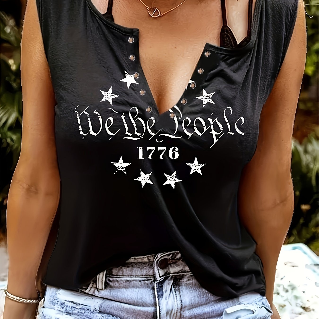 Letter & Stars Print Tank Top Sleeveless Crew Neck Tank