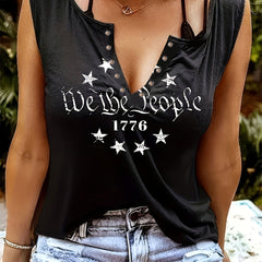 Letter & Stars Print Tank Top Sleeveless Crew Neck Tank