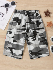 Boys Camo Cargo Shorts Elastic Waist Summer Clothes