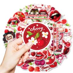 50pcs Cherry Stickers Waterproof Vinyl Decals Cartoon Cats Lips & Cherry Bomb