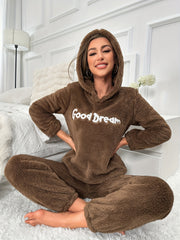 Letter Print Pajama Set Hooded Top & Pants Women's Sleepwear
