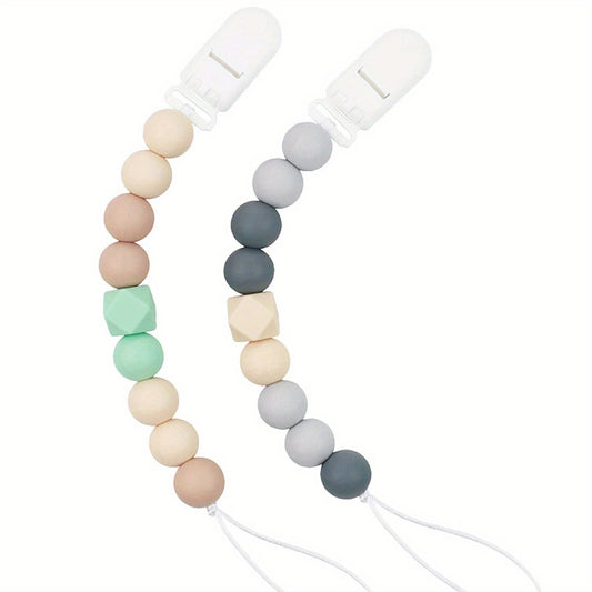 2pc Pacifier Clips Baby Boys Girls Holders Binky Clips Neutral Silicone Beads