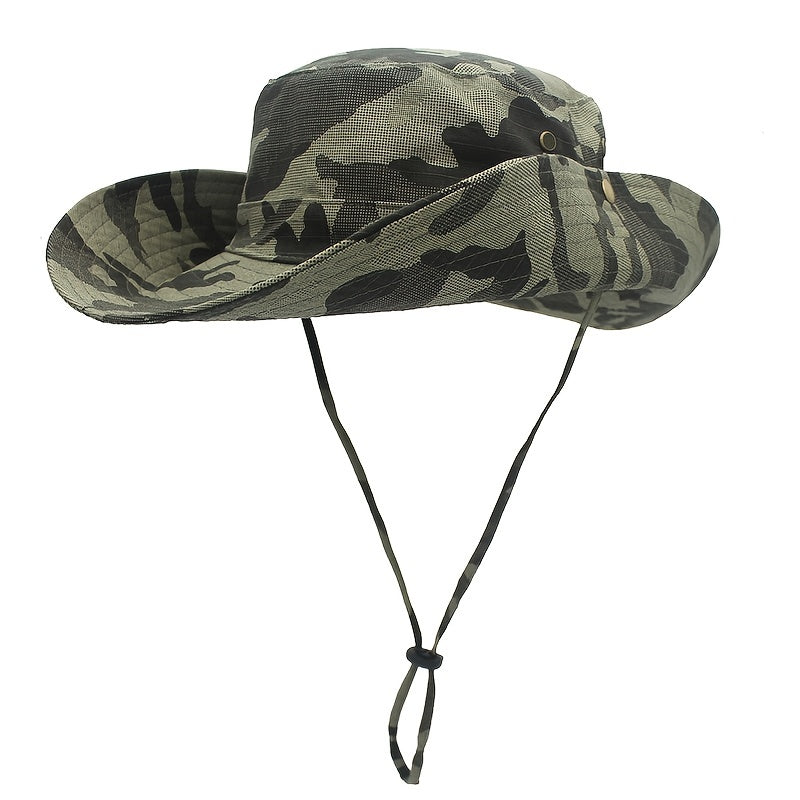 Men's Wide Brim Bucket Hat Sunscreen Benny Hat Camouflage Jungle Fishing Cowboy