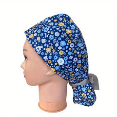 Vintage Floral Print Work Cap Adjustable Scrub Cap Nurse Hats