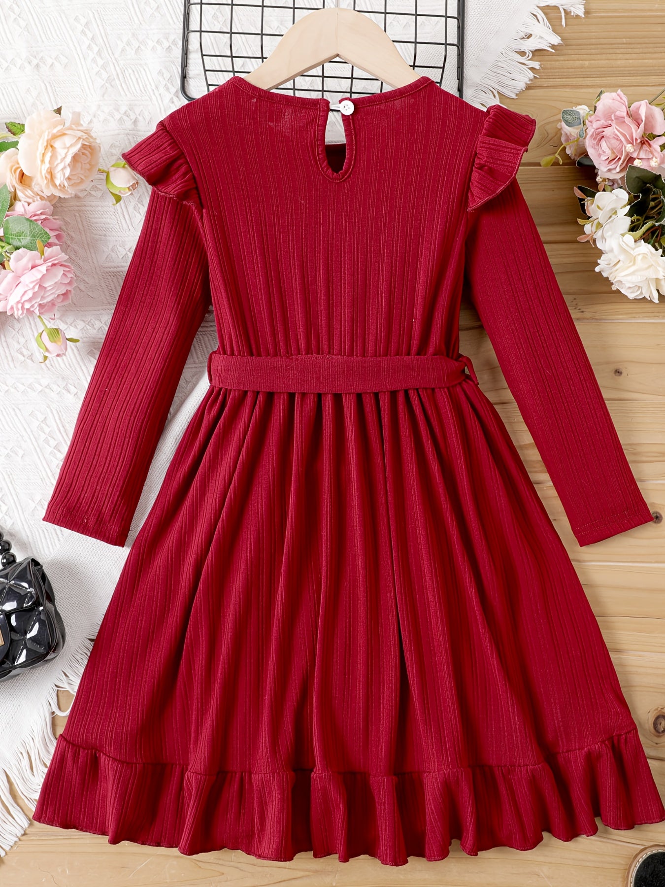 Kid Girls Ribbed Tiered A Line Dress With Belt
