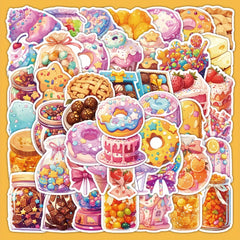 53pcs Cartoon Dessert Stickers Cute Sweet Treats Decals for Bottles, Luggage