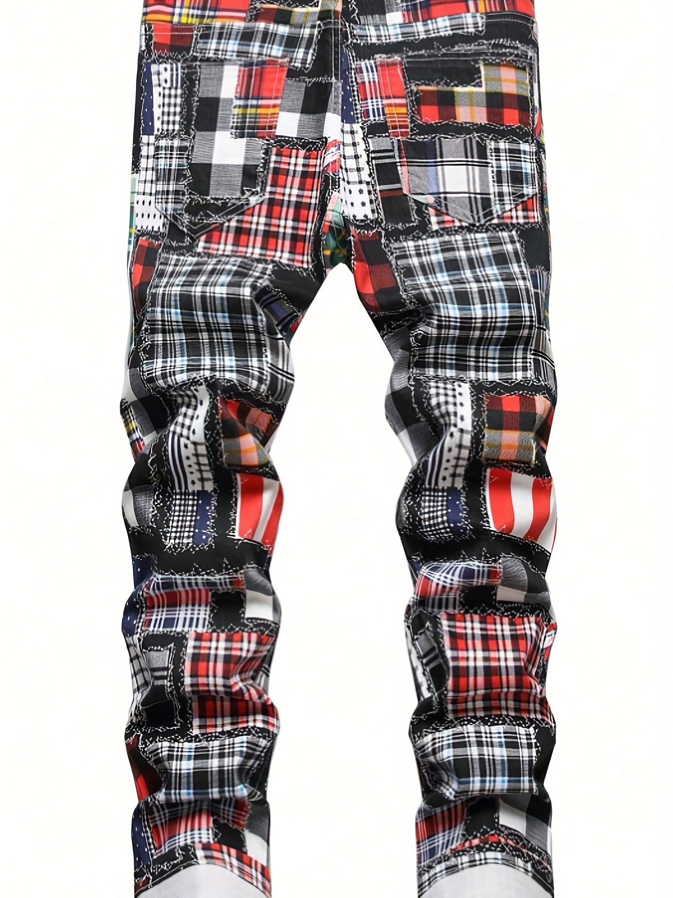 Slim Fit Patchwork Jeans Men's Casual Denim Pants