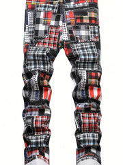 Slim Fit Patchwork Jeans Men's Casual Denim Pants