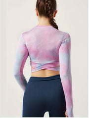 Tie Dye Long Sleeve Yoga Top Thumb Hole Running Workout Top