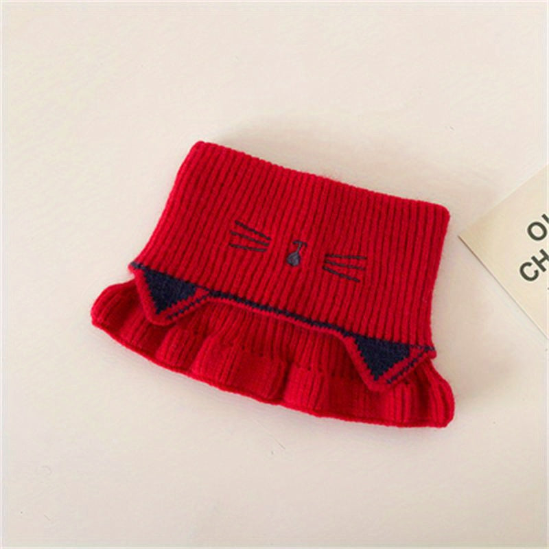 Kids Windproof Cat Embroidery Knit Scarf