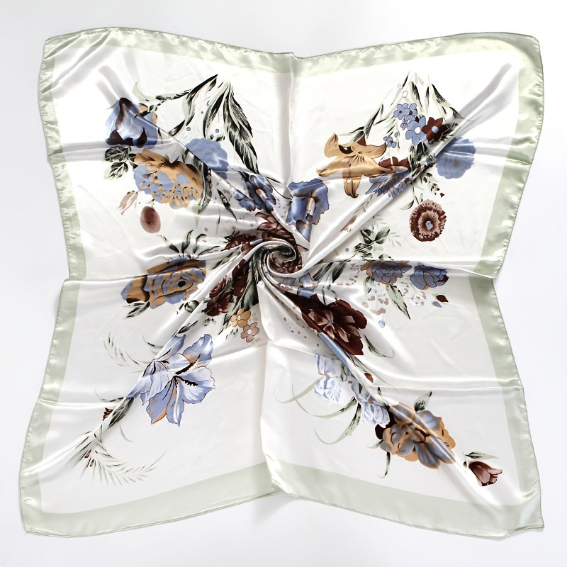 Vintage Flower Print Square Scarf Satin Shawl Windproof Head Wrap