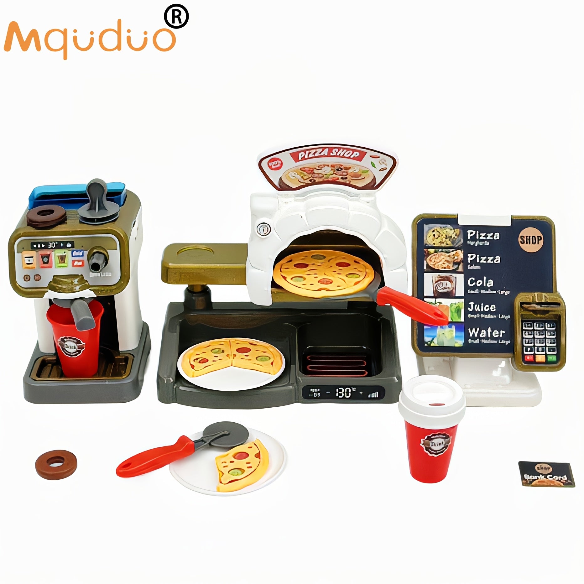 Pretend Play Coffee & Pizza Shop Set w/ Cash Register & Faux Food - Golden Brown