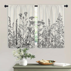 2pcs Floral Flower Botanical Kitchen Curtains Rod Pocket Short Cafe