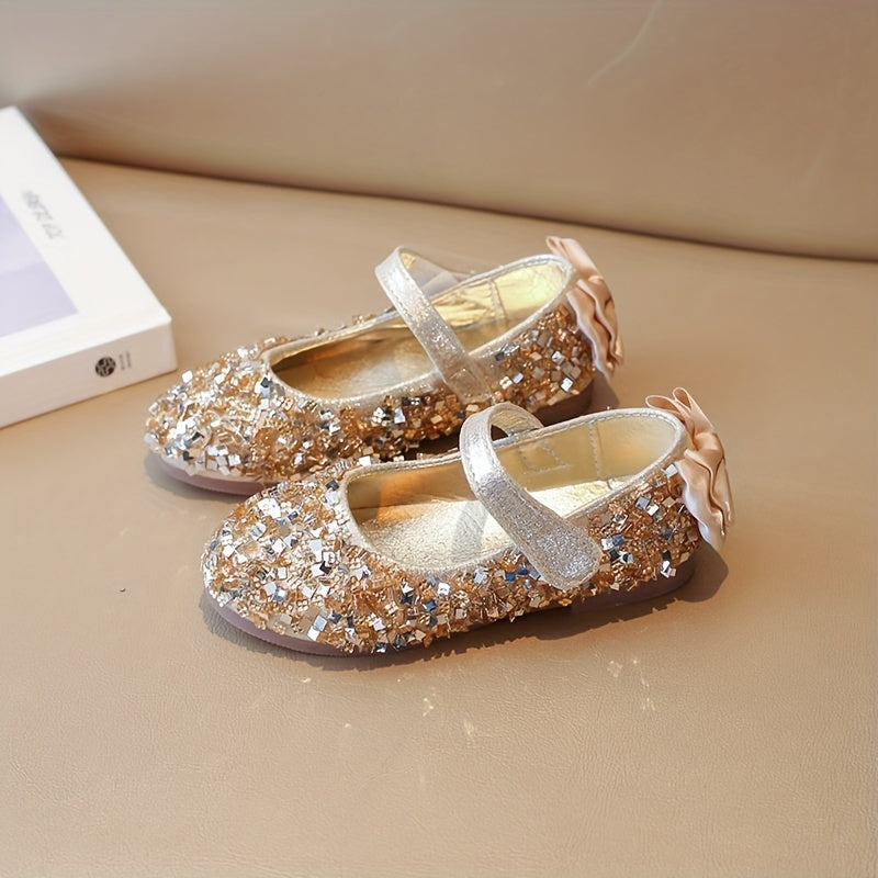 Girl's Sequin Bow Flat Dancing Shoes