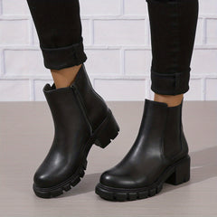Women's Chunky Chelsea Boots Round Toe Zipper Short Boots Combat Boots
