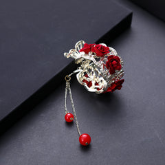 Chinese Style Rose Hair Clip Alloy Hairpin Decorated With Rhinestones Tassel