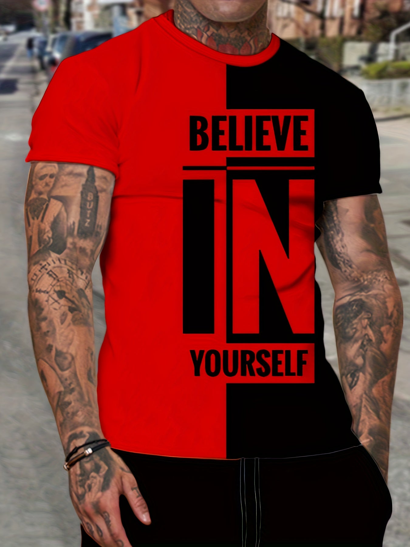 Men's Believe In Yourself Print T shirt Casual Comfy 3D Print Tee Men's Clothing