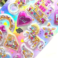 3D Gemstone Stickers Fairytale Decor Set Hearts Stars Unicorns Crowns DIY Crafts