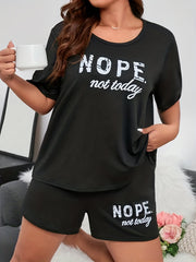 Slogan Lounge Set: Tee & Shorts Pajama