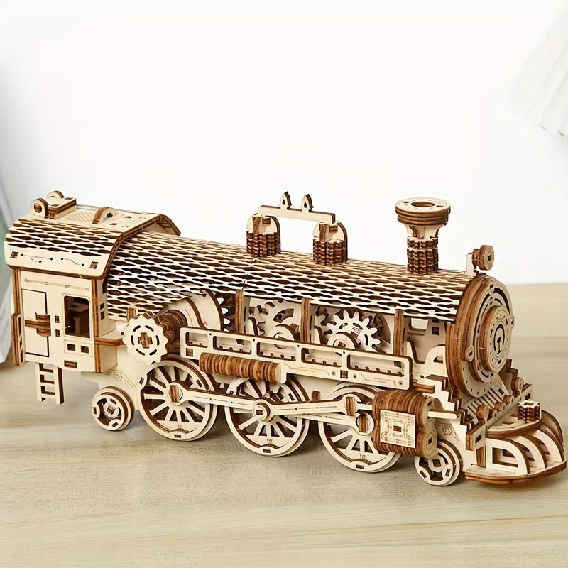 Arrival Gear Steam Train Wood Puzzle Model 3D Assembly Adult Decompression Toy