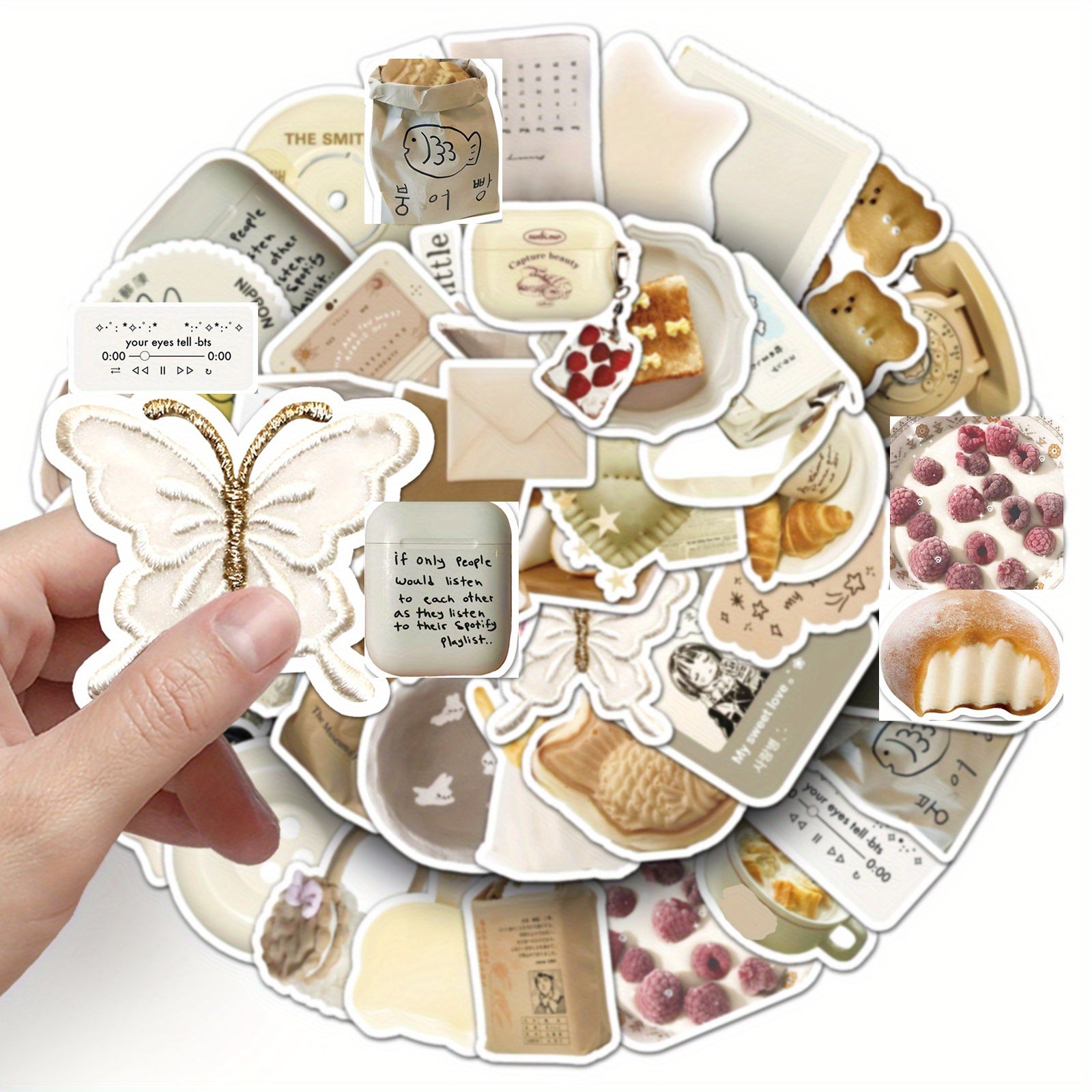 50pcs Oat Latte Instagrammable Foodie Stickers Self Adhesive Retro Art Decals