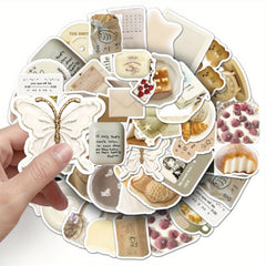 50pcs Oat Latte Instagrammable Foodie Stickers Self Adhesive Retro Art Decals
