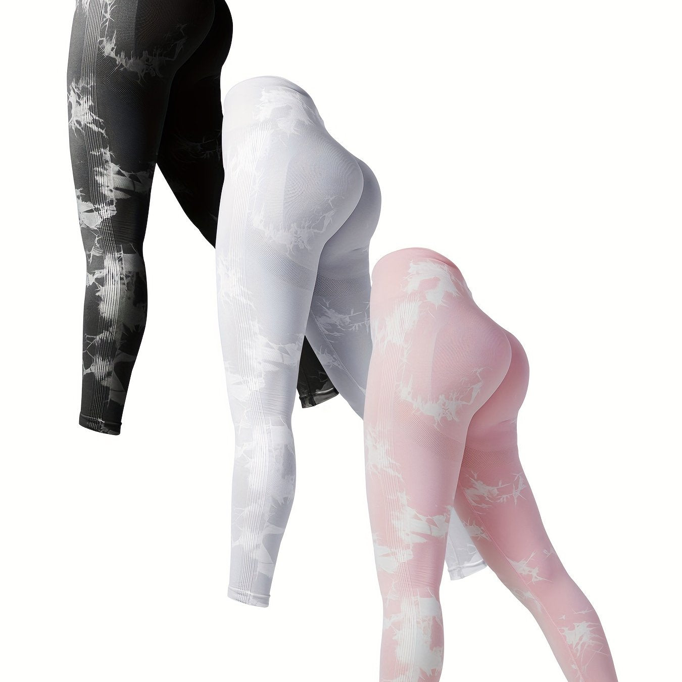 3 Pcs Tie Dye Slimming Yoga Sports Leggings Tummy Control Fitness Workout Tights