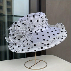 Organza Beach Sun Hats Wide Brim Polka Dot Mesh Bucket Hat
