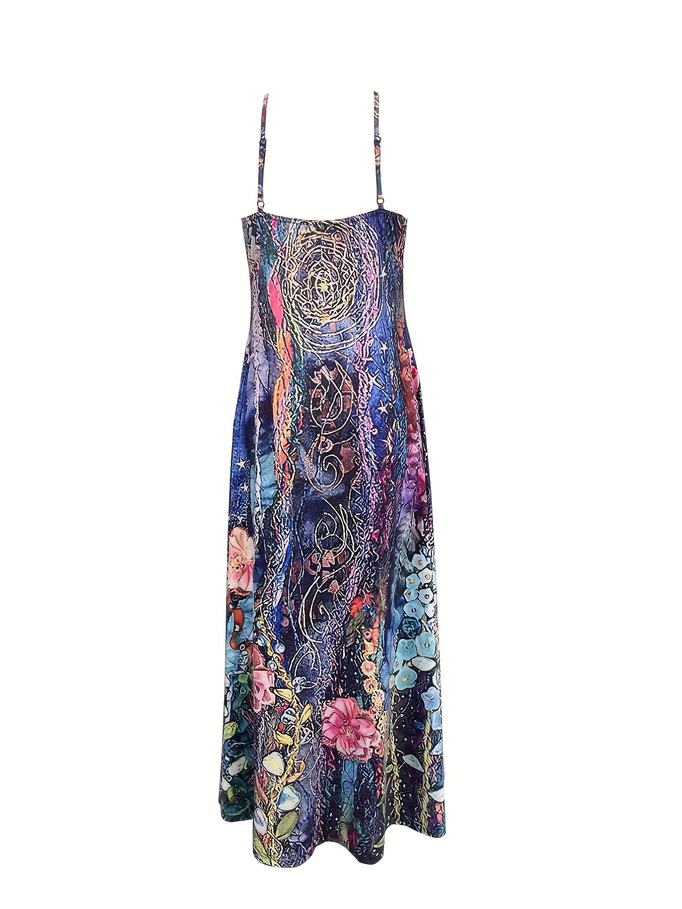 Floral Print Halter Maxi Dress Sleeveless Casual Dress