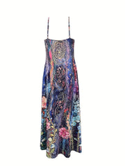 Floral Print Halter Maxi Dress Sleeveless Casual Dress