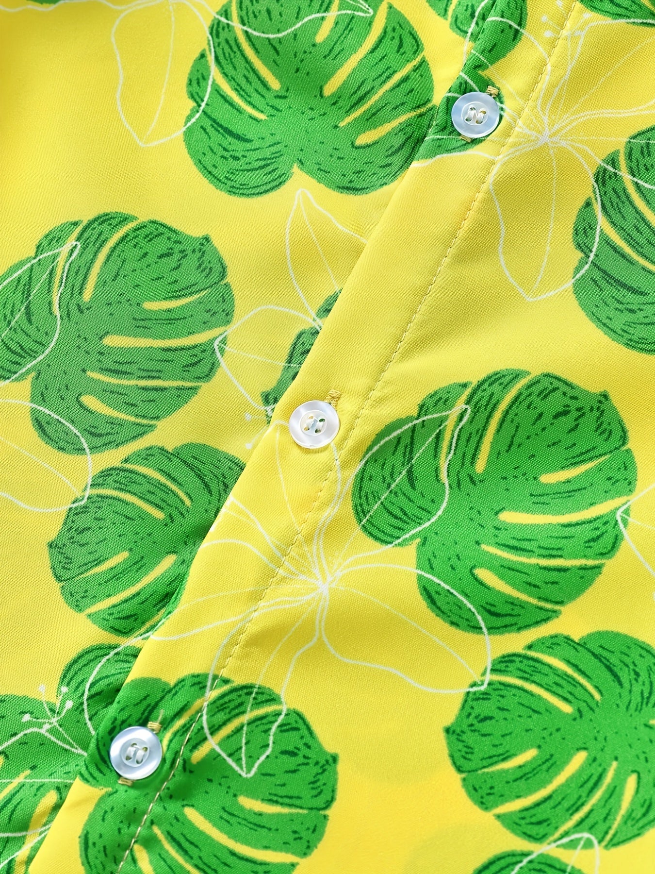 Boys Leaves Print Short Sleeves Shirt for Vacation Beach