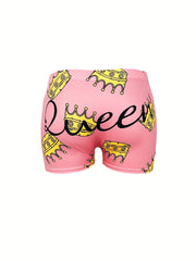 Crown Print Skinny Yoga Shorts for Women