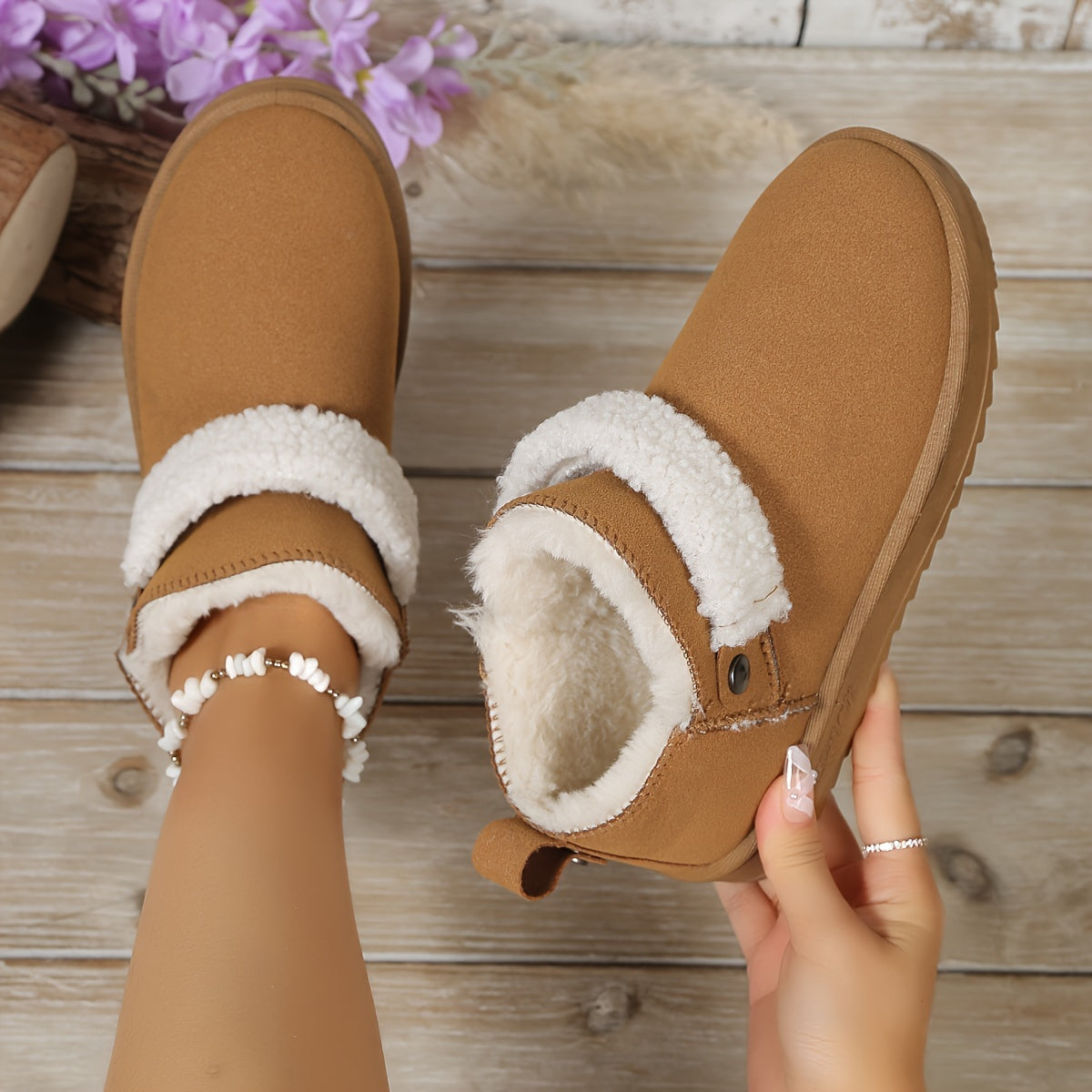 Women's Plush Lined Thermal Snow Boots Non Slip Flat Outdoor Shoes