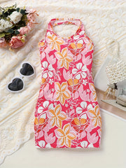 Girls Floral Print Halter Dress For Party Holiday Outfit