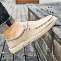 Men's Casual Canvas Shoes Solid Lace Up Linen Round Toe Outdoor Shoes