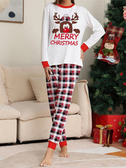 Christmas Pajamas Set Women's Elk Print Tee & Plaid Pants