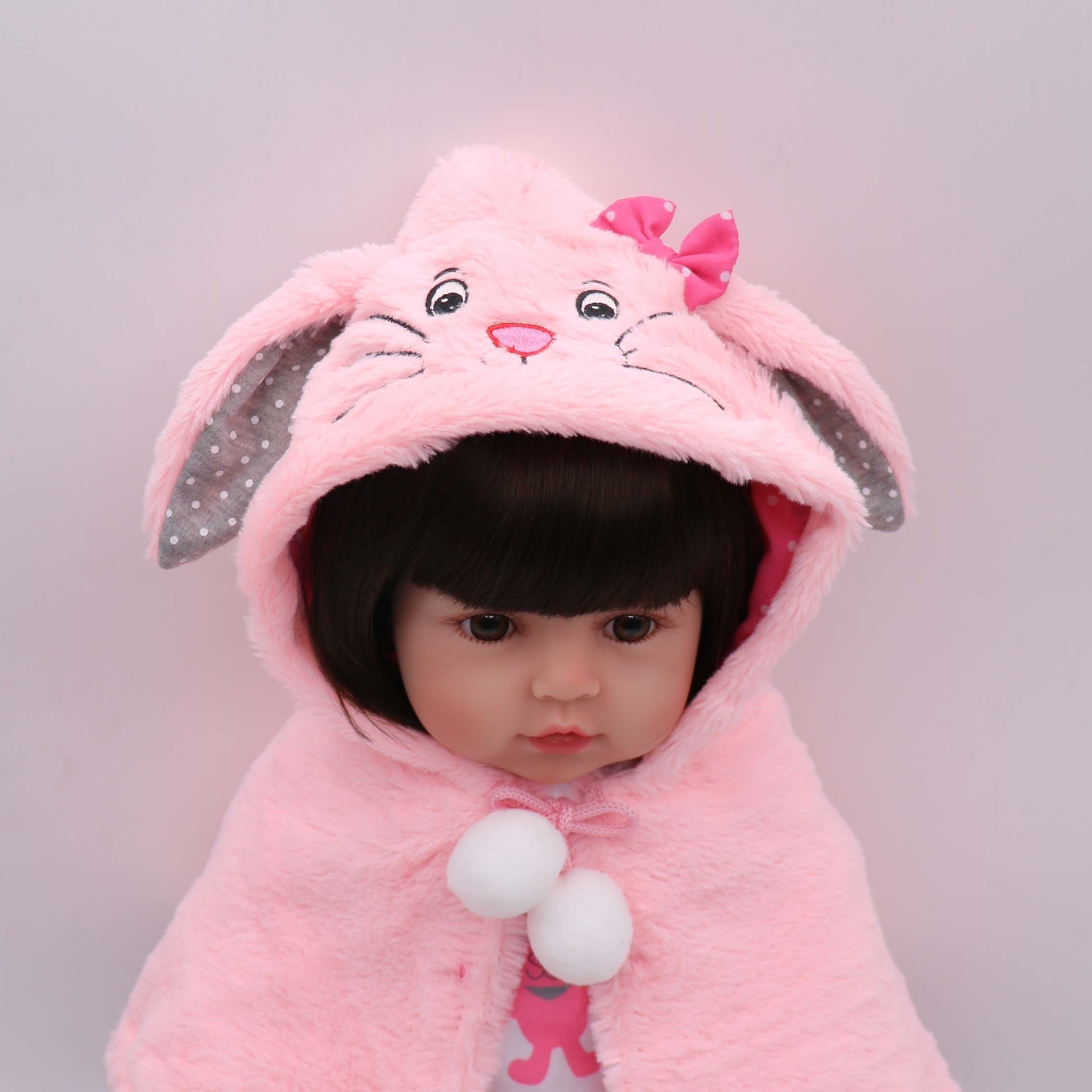 19" Soft Vinyl Reborn Baby Doll Glued Hairwig Pink Rabbit Outfit